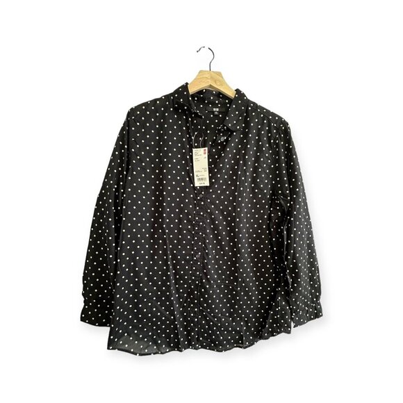 Uniqlo Long Sleeve Polka Dot Blouse, Cotton, Black-white, Size XL, NWT - Picture 11 of 12